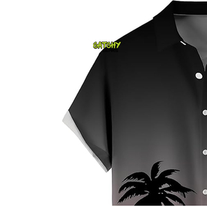 Camisa Hawaiana de rayón de poliéster con estampado digital abotonada y cuello personalizado para hombre - Product Image 2