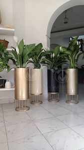 Modern Brass Metal Floor <b>Vase</b> <b>Set</b> of <b>3</b> | Textured Gold Cylinder Flower <b>Vases</b> | Luxury Living Room Home Wedding Decor <b>Vase</b> - Product Image 4