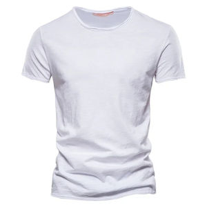 Camiseta de Cuello Redondo para Hombre, 100% Algodón de Alta Calidad, Color Sólido, Diseño Clásico para Verano, Nueva Camiseta de Punto con Logotipo Frontal - Product Image 1
