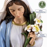 Vente en gros de statues de la Vierge Marie en résine personnalisées de 10 pouces, figurine de la Madone peinte à la main avec des fleurs pour la décoration religieuse catholique