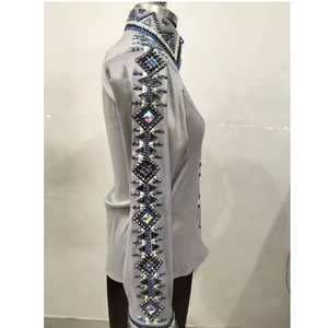 Camisa Western Showmanship para equitación hecha a mano con tafetán elástico y blings de vidrio genuino para uso competitivo - Product Image 4