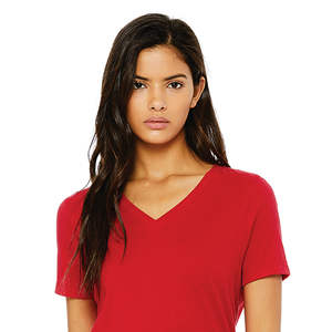 Airlume-Camiseta holgada de algodón para mujer, Camiseta holgada de manga corta con cuello en V, color rojo, 32 oz, 100% - Product Image 4