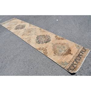 Tapis en laine turque beige vintage 27x124ft motif patchwork tissage plat pour décorations de salon ou de couloir - Product Image 2