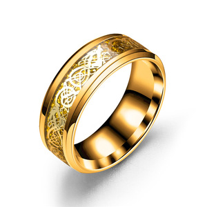Anello Celtico con Drago in Fibra di Carbonio Rossa da 8mm per Uomo, Bordo Smussato, Fede Nuziale con Drago per Donna, Gioielli da Uomo - Product Image 4