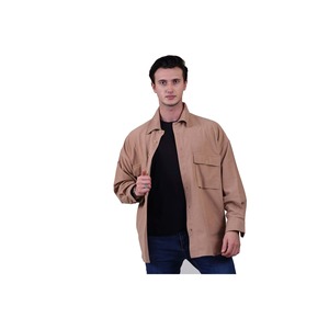 Camel Milk Coffee Suede <b>Shirt</b> for Plus Size Men Winter 4-Pocket Oversize with Simple Design Loose <b>Lumberjack</b> Style - Product Image 5