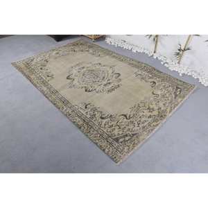 Alfombra de lana de área grande Vintage 4,8X7,9 pies Beige Marrón Diseño de retazos para sala de estar Rectángulo Pasillo Forma Látex Poliéster - Product Image 2