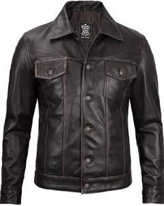 Dark Brown <b>Leather</b> <b>Trucker</b> <b>Jacket</b> <b>Mens</b> - Product Image 3