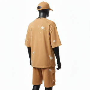 Ensemble de 2 pièces pour homme, t-shirt surdimensionné et short cargo, jersey de coton 240 GSM, tissu doux lavé, aspect délavé avec logo imprimé - Product Image 5