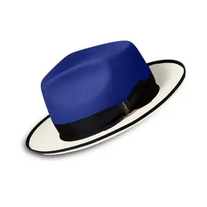 Édition Limitée – Chapeau Fedora Fox en Laine Bleu Foncé et Ivoire avec Ruban Décoratif et Motifs Imprimés, Idéal pour Fêtes Décontractées et Utilisation en Extérieur - Product Image 1