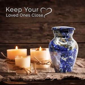 Small Keepsake Cremation <b>Urn</b> <b>for</b> <b>Ashes</b> Handcrafted Metal Memorial <b>Urns</b> Blue Agate Marble Finish <b>Mini</b> <b>Urn</b> with Secure Threaded - Product Image 2