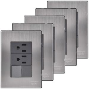 ปลั๊กไฟพร้อมสวิตช์, MXIOO-005, 5 ชิ้น, 2 ช่อง/สวิตช์, 125-250VAC, 10/15A, 50/60Hz, สีเงิน/อ๊อกซ์ฟอร์ด, สแตนเลส - Product Image 1