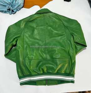 Haut hommes en cuir PU manches régulières Double couture cousu deux pièces col fantaisie extérieur Bomber veste OEM High Street - Product Image 4