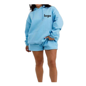 Femmes au-dessus du genou couleur unie décontracté deux pièces à capuche et short ensemble respirant écologique vêtements d'été - Product Image 6