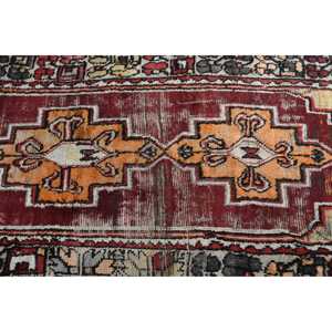Turkish 3,8x9,7 ft Rug, <b>Runner</b> Vintage Rug, <b>Red</b> Yellow Bordered Rug - Product Image 5