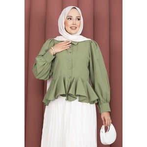 Camisa con Volantes Color Caqui para Mujer, Cuello Alto con Lazo, Estilo Vintage a Rayas, Viscosa y Chifón, Talla XL, Estilo Gótico para Primavera/Verano/Otoño - Product Image 2