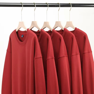 Sudadera con capucha de cuello redondo 100% algodón grueso de felpa, sudadera lisa con hombros caídos, sudadera oversize personalizada con cuello redondo - Product Image 2