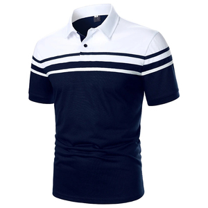 Polo de Manga Corta para Hombre, con Bloques de Color, Rayas Tejidas, Estilo Casual, Azul Marino y Blanco - Product Image 6