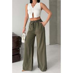 XLove <b>Jeans</b> Women's Natural Gabardine <b>Elastic</b> <b>Waist</b> High Rise Full Length Wide Leg Palazzo Pants for Casual Wear - Product Image 6