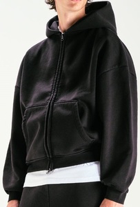 450GSM sweat à capuche surdimensionné coupe courte vêtement d'hiver teint pré-rétréci coupe décontractée doux brossé poly/coton sweat confortable - Product Image 3