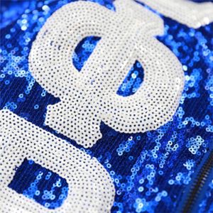 ZPB Sequin Jacket Blue 100% Polyester Zeta Phi Beta Jacket avec logos brodés Sequin Sleeves Front Zip & Ribbed Poignets - Product Image 4