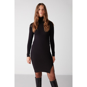 ETHIQUET Ingrid Robe moulante drapée à col roulé en tissu viscose extensible pour femme - Product Image 3