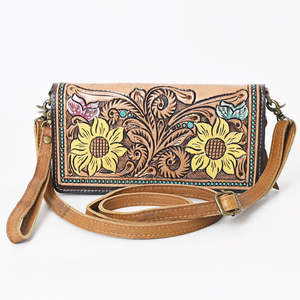 กระเป๋าสลิงหนังแท้สำหรับผู้หญิงสลักลายดอกทานตะวันและดอกไม้หรูหราฤดูใบไม้ร่วง - Product Image 2