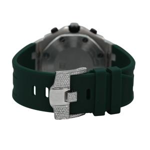 Reloj Cronógrafo de Cuarzo de Acero Inoxidable con Diamante Moissanite VVS, Correa de Silicona Verde, Corte Brillante Cultivado en Laboratorio para Hombre - Product Image 5