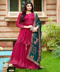 Ropa de fiesta de diseñador, ropa de boda de red de seda, ropa de lino bordada y trabajo en piedra, ropa de mujer india, nueva colección, estilo Anarkali, alfanumero completo - Product Image 2