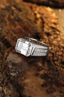 Bague pour homme en argent sterling S925 avec diamants et moissanite Anster, moissanite blanche taille émeraude