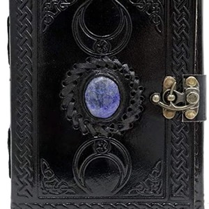 Diario negro de 3 lunares, libreta de escritura Vintage hecha a mano con tachuelas de piedras preciosas, sin forro - Product Image 1