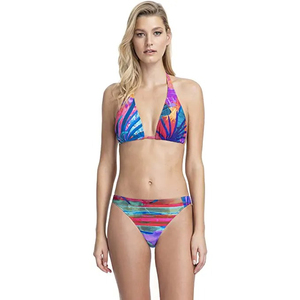 Women's Colorful Printed Bikini Set Halter Neckline Two Piece Swimwear <b>Stretch</b> Fabric Hipster Bottoms - Product Image 1