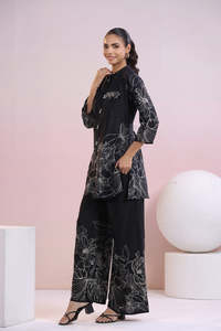 ชุดผ้าไหมผู้หญิงสองชิ้นแขนสามส่วนผ้าบางพิมพ์ลายแฟชั่นดีไซน์ใหม่ฤดูใบไม้ร่วง - Product Image 3