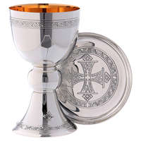 Calice en métal argenté avec patène, élégant ensemble de coupes de communion religieuse pour l'autel de l'église, la messe et les cérémonies sacrées