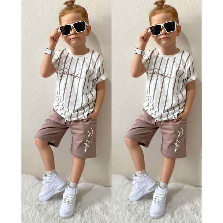 STRIPED POCKET SHORTS SUIT BROWN