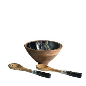 Bol à mélanger en bois de manga massif, personnalisé avec impression sur mesure, à salade de Fruits, avec cuillère, Set de service - Product Image 1