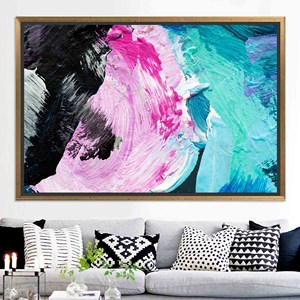 Arte Abstracto en Lienzo con Pinceladas: Decoración de Pared Impresa a Color, Lienzo con Marco Dorado - Product Image 1