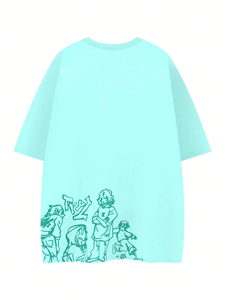 เสื้อยืดผ้าฝ้ายพิมพ์ลายสำหรับผู้ชายเสื้อผ้าแนวสตรีทแวร์ไหล่ตกพร้อมแขนสั้นผ้าฝ้าย100% พิมพ์แบบกำหนดเอง - Product Image 4