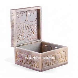 Las mejores cajas de joyería de esteatita talladas a mano, diseño de elefante, forma cuadrada para decoración del hogar y regalo para almacenamiento de pendientes - Product Image 1