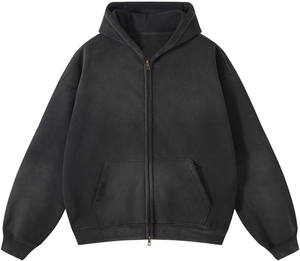 Sudadera con Capucha y Cremallera con Logotipo Personalizado, Lavado Ácido, Tejido Grueso 100% Algodón Felpa 400 GSM, para Venta al Por Mayor - Product Image 1