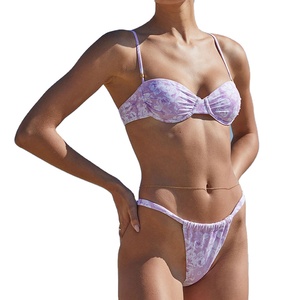 Conjunto de Bikini de 2 Piezas para Mujer, Estampado Animal con Logo Frontal, Secado Rápido, Corte Alto, Manga con Volantes, Cuello en V, Traje de Baño para Playa de Verano - Product Image 1