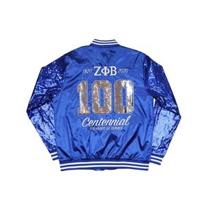 Zeta Phi เสื้อแจ็กเก็ตปักเลื่อม Centennial สำหรับใส่ไปงานปาร์ตี้สีฟ้าแวววาวเสื้อผ้าชีวิตชาวกรีกตามสั่ง - Product Image 2