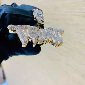 Pendentif lettre personnalisée en moissanite véritable coupe ronde de 3,50 ct plaqué or jaune 14 carats - Product Image 4