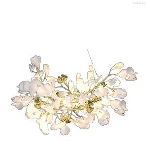 White Crystal <b>Leaf</b> Petals Oval Pendant <b>Light</b> Luxury Chandelier Dimmable LED High Ceilings Modern Restaurant Hotel Staircase - Product Image 6