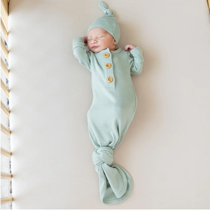 Robe nouée en bambou côtelé pour bébé nouveau-né, robe nouée personnalisée, pyjama pour bébé, sac de couchage pour bébé, vêtements pour bébé écologiques - Product Image 2