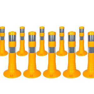 Juego de 10 Postes Delimitadores Flexibles Amarillos de 45 x 8 cm con Cinta Reflectante de PVC para Seguridad Vial y de Tráfico - Product Image 1
