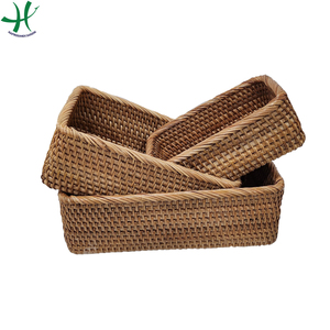 Ensemble de 3 plateaux de rangement rectangulaires en rotin naturel vintage à un niveau pour le rangement des bonbons dans la maison ou la cuisine - Product Image 6