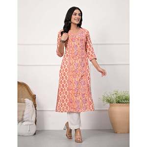 Kurti Recto de Algodón Estampado con Bloques Rosa Jaal, Saree Indio para Uso Diario con Salwar Kameez Estilo Pakistaní Cosido - Product Image 4