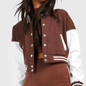 Veste bomber en laine de haute qualité sur mesure, manches en cuir véritable, vente chaude 2024, veste bomber pour femmes sur mesure - Product Image 1