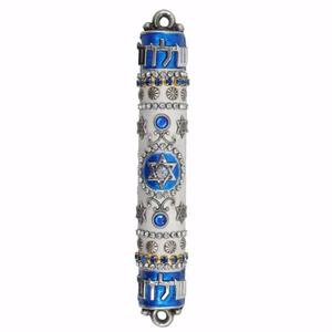 Argent brillant blanc émaillé à la main bijoux métal alliage de zinc juif défilement Mezuzah cas résistant aux intempéries porte Art pour la maison bénédiction - Product Image 5