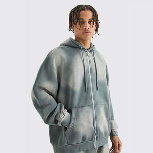 Sweat à capuche personnalisé pour homme délavé à l'acide de haute qualité 100% coton fermeture éclair complète et cordon de serrage mode Streetwear coupe normale baggy grande taille - Product Image 4